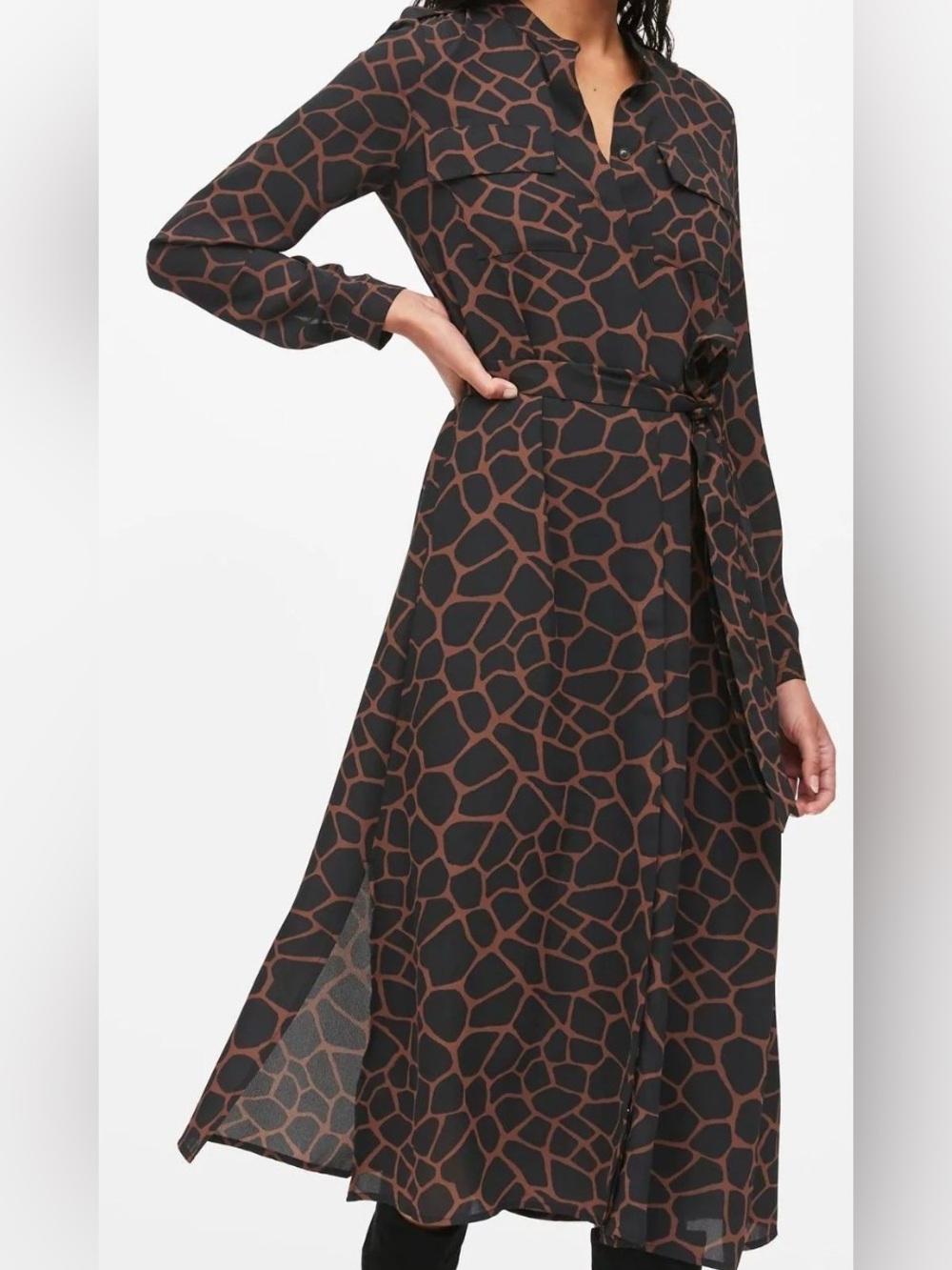 Banana Republic Brown and Black Giraffe-Print Long Sleeve Maxi Dress